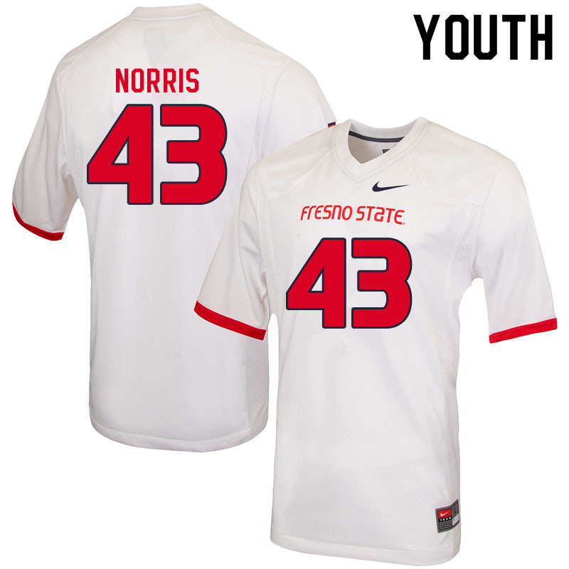 Youth #43 Morice Norris Fresno State Bulldogs College Football Jerseys Sale-White - Click Image to Close